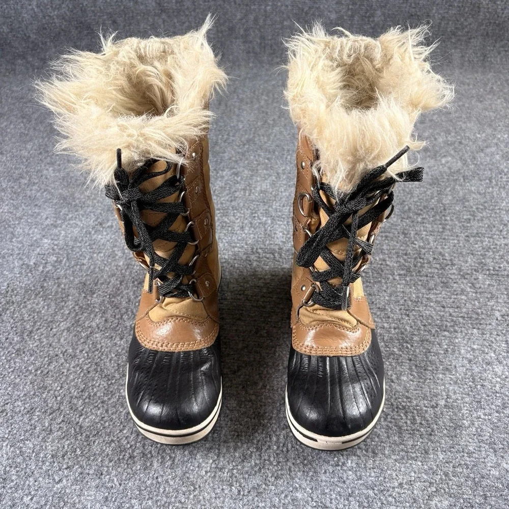 Sorel Tofino II Snow Boots Girls Youth 2 Tan Black Faux Fur Waterproof NY2419